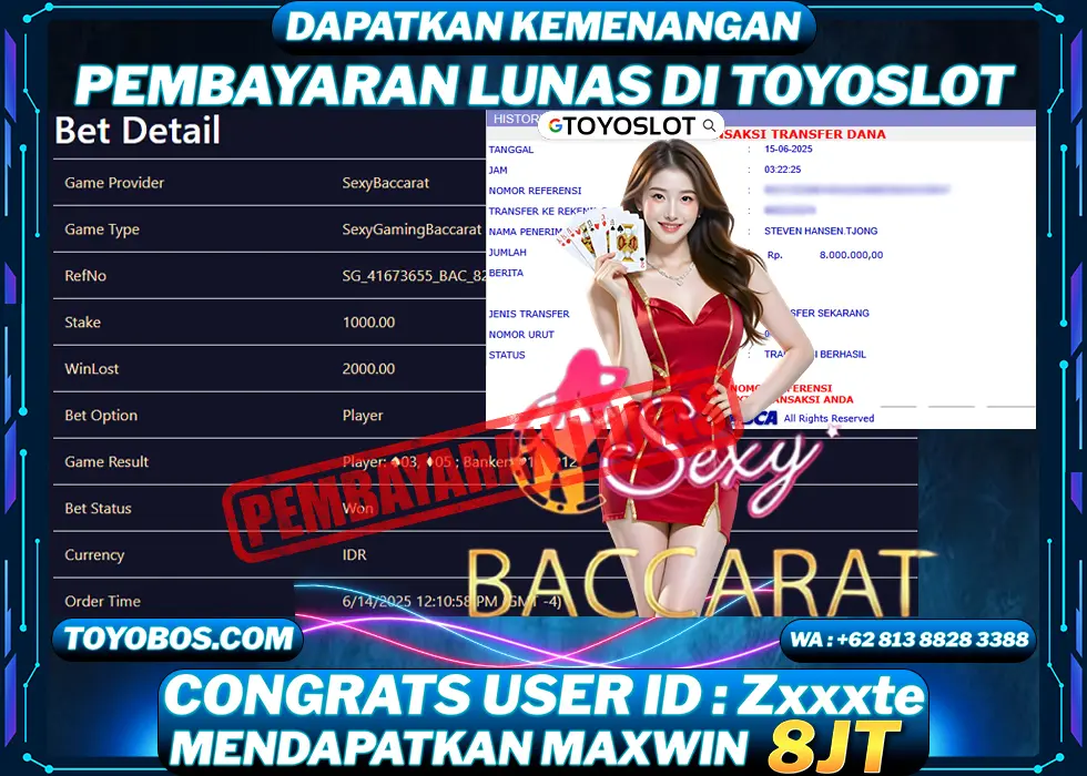 BUKTI KEMENANGAN Sexy Gaming Baccarat Rp8,000,000- LUNAS